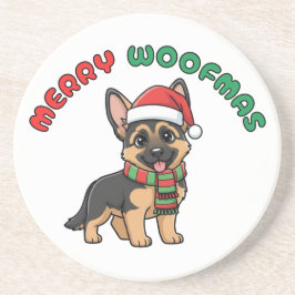 Christmas German Shepherd Coaster: Merry Woofmas Zandsteen Onderzetter