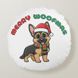 Christmas German Shepherd: Merry Woofmas Rond Kussen