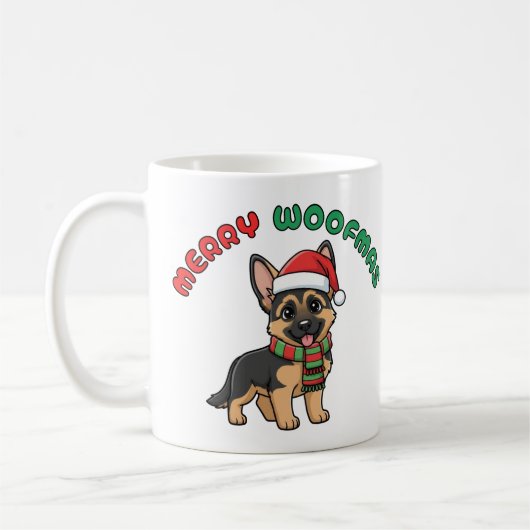 Christmas German Shepherd Mug: Merry Woofmas Koffiemok (Links)