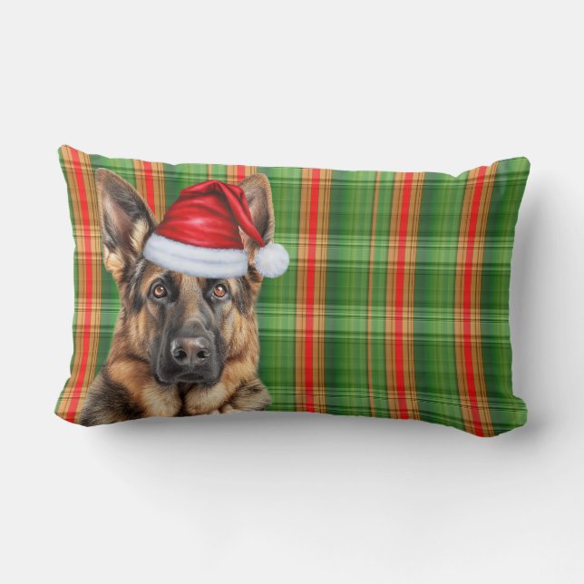 Christmas German Shepherd Red Green Plaid Holiday Kussen (Achterkant)