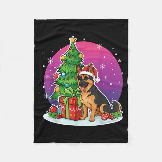Christmas German Shepherd Santa Hat Xmas Men Women Fleece Deken (Voorkant)