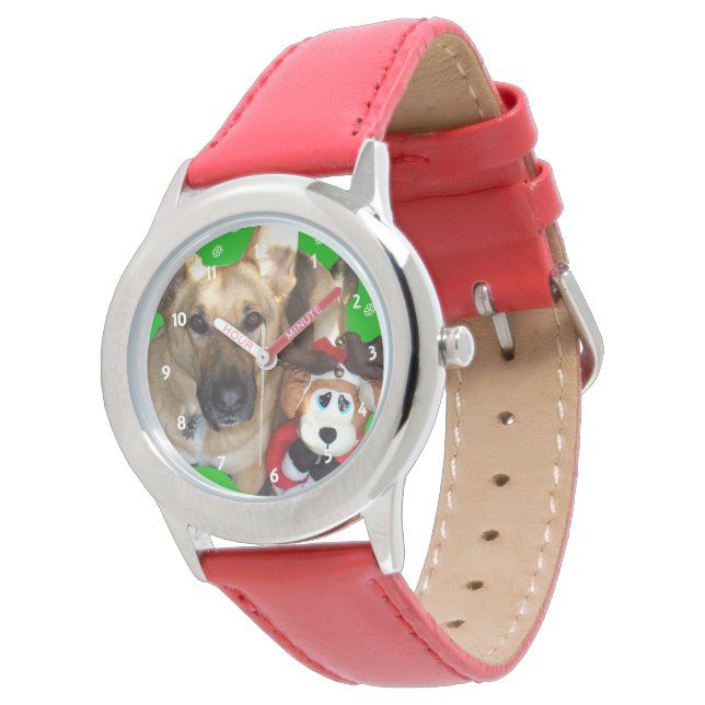 Christmas German Shepherd & Toy Reindeer Horloge (Gekanteld)