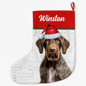 Christmas German Wirehaired Pointer with Name Woof Grote Kerstsok (Achterkant)