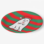Christmas Ghost on Red and Green Stripes Papieren Bordje (Gekanteld)