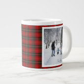 Christmas Gift 2 Photo Trendy Red Plaid Rustic  Grote Koffiekop (Voorkant rechts)