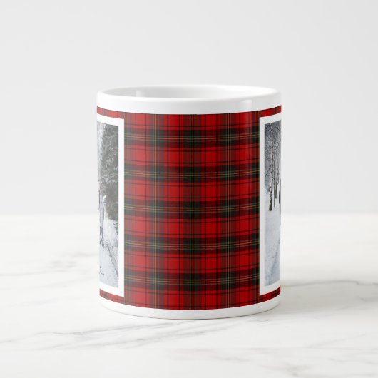 Christmas Gift 2 Photo Trendy Red Plaid Rustic  Grote Koffiekop (Voorkant)