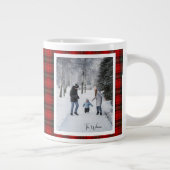 Christmas Gift 2 Photo Trendy Red Plaid Rustic  Grote Koffiekop (Rechts)