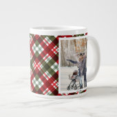 Christmas Gift 2 Photo Trendy Red Plaid Rustic Grote Koffiekop (Voorkant rechts)