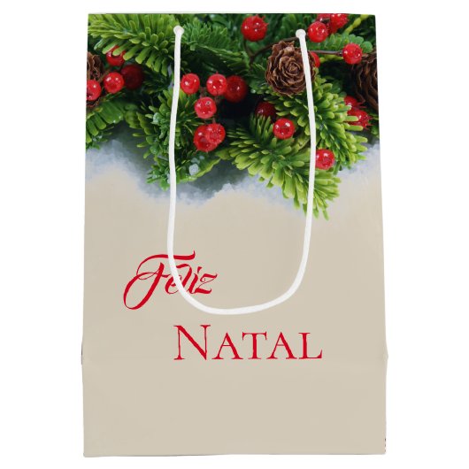 Christmas Gift Bag-Evergreen Feliz Natal Medium Cadeauzakje (Achterkant)