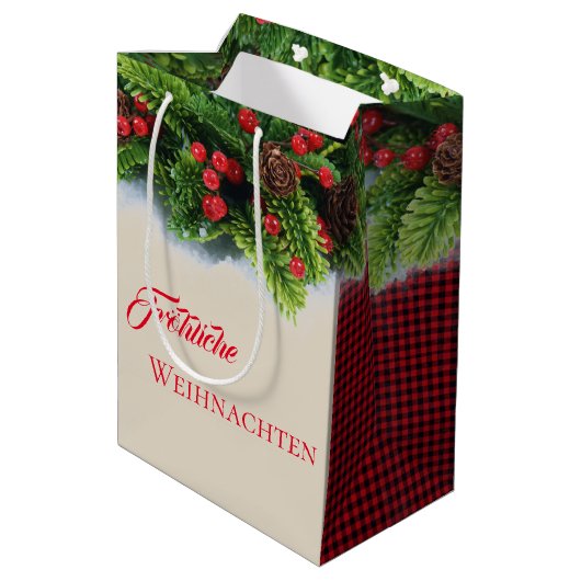 Christmas Gift Bag-Evergreen Frohliche Weihnachten Medium Cadeauzakje (Achterkant Gekanteld)