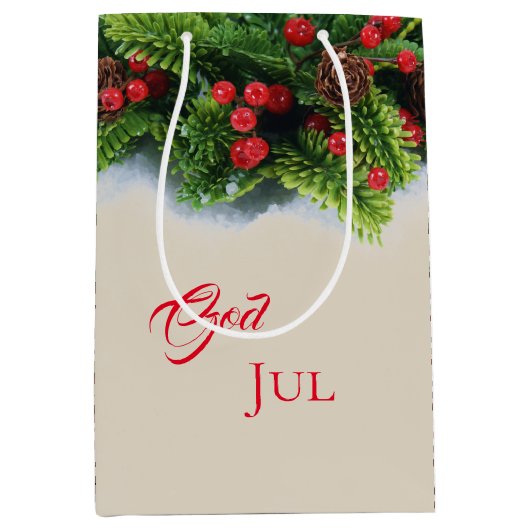 Christmas Gift Bag-Evergreen God Jul Medium Cadeauzakje (Voorkant)