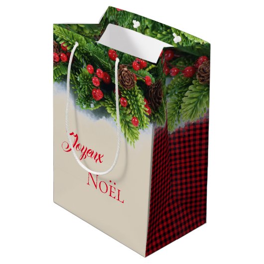 Christmas Gift Bag-Evergreen Joyeux Noel Medium Cadeauzakje (Achterkant Gekanteld)