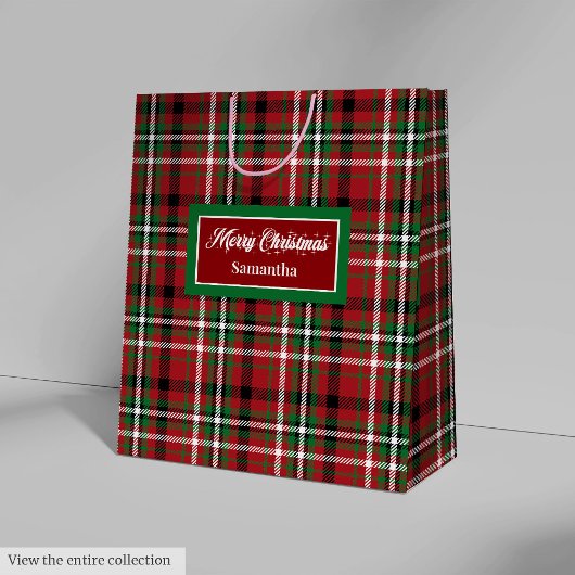 Christmas Gift Bag Ideas Red Green Holiday Plaid  Medium Cadeauzakje