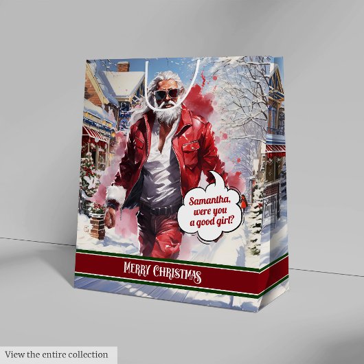 Christmas Gift Bag Modern Santa Claus Monogram Medium Cadeauzakje