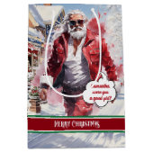 Christmas Gift Bag Modern Santa Claus Monogram Medium Cadeauzakje (Voorkant)