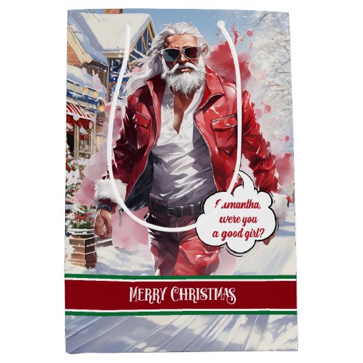 Christmas Gift Bag Modern Santa Claus Monogram Medium Cadeauzakje (Voorkant)