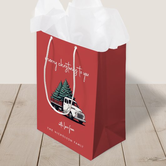 Christmas Gift Bag | Truck Holiday Present Bags Medium Cadeauzakje