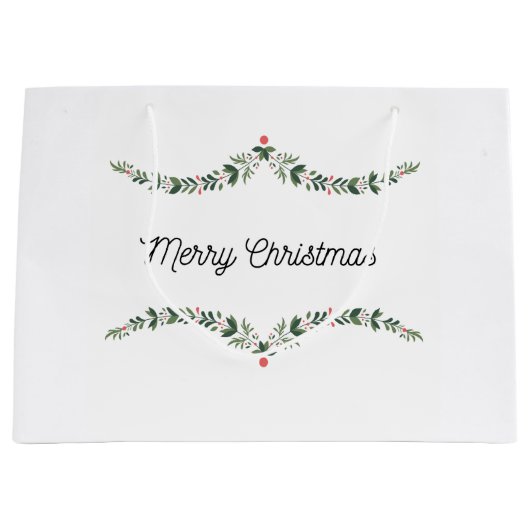 Christmas Gift Bag Waterverf Holly Groot Cadeauzakje (Voorkant)