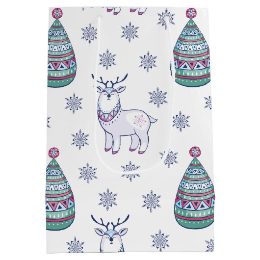 Christmas Gift Bag with Deer and Fir Trees Medium Cadeauzakje (Achterkant)