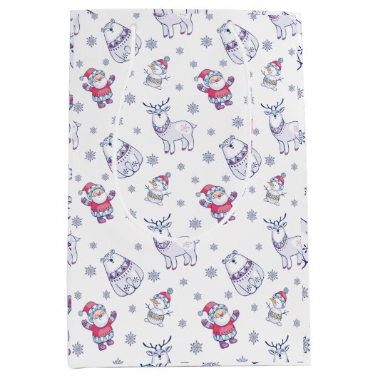 Christmas Gift Bags with Santas, Reindeers & Bears Medium Cadeauzakje (Voorkant)