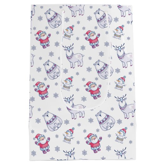 Christmas Gift Bags with Santas, Reindeers & Bears Medium Cadeauzakje (Achterkant)