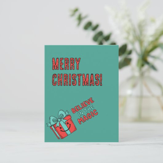 Christmas Gift Box with Cheerful Message Briefkaart (Staand voorkant)