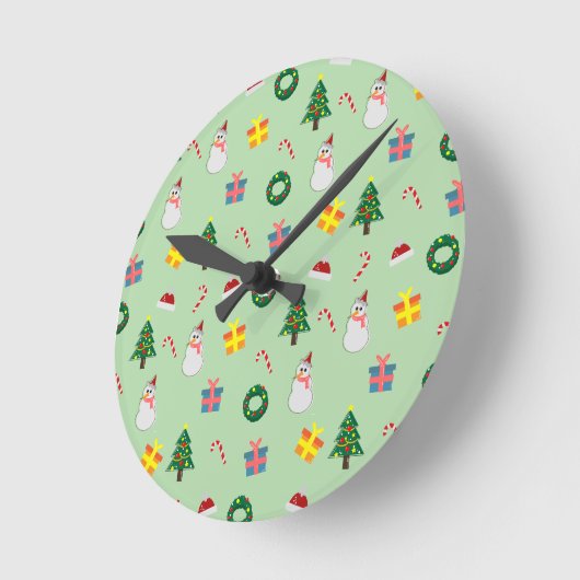 Christmas Gift – Cute Holiday Pattern with Snowman Ronde Klok (Hoek)