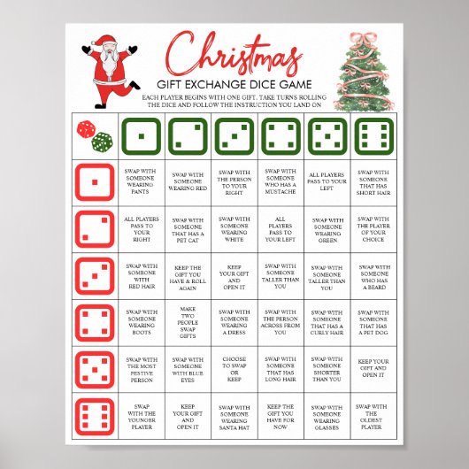 Christmas Gift Exchange Games, Christmas Dice Game Poster (Voorkant)