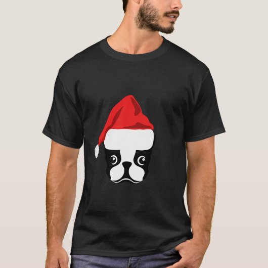 Christmas Gift for Dog Lover Funny Santa Hat Bosto T-shirt (Voorkant)