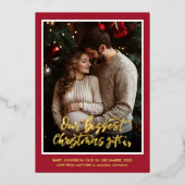 Christmas Gift Pregnancy Photo Announcement  Folie Feestdagenkaart (Voorkant)