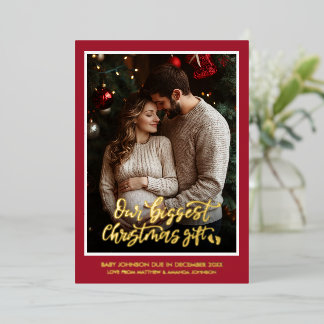 Christmas Gift Pregnancy Photo Announcement  Folie Feestdagenkaart