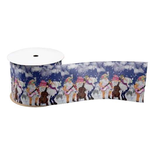 Christmas Gift Ribbon Happy Gnome Music Band Satijnen Lint (Spoel)
