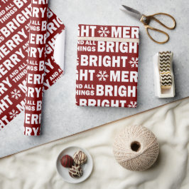 Christmas Gift Wrap | Merry and Bright Dark Red Cadeaupapier