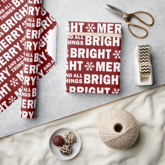 Christmas Gift Wrap | Merry and Bright Dark Red Cadeaupapier (Crafts)