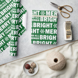 Christmas Gift Wrap | Merry and Bright Green White Cadeaupapier