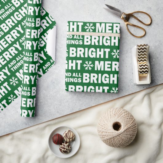 Christmas Gift Wrap | Merry and Bright Green White Cadeaupapier (Crafts)