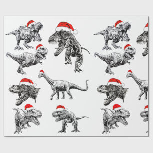 CHRISTMAS GIFT WRAP MET DINOSAURS MET SANTA HATS CADEAUPAPIER