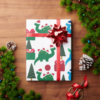 CHRISTMAS GIFT WRAP MET DINOSAURS MET SANTA HATS CADEAUPAPIER
