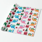 CHRISTMAS GIFT WRAP MET DINOSAURS MET SANTA HATS CADEAUPAPIER (Uitgerold)