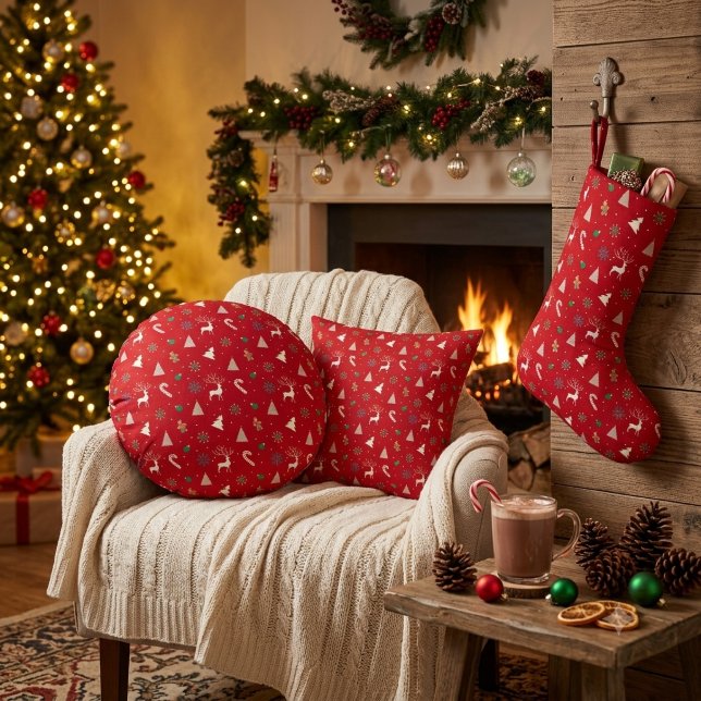 Christmas Gift Wrap — Reindeer, Gingerbread Rond Kussen (Creator heeft geüpload)