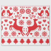 CHRISTMAS GIFT WRAP SCANDINAVIAN REINDEER IN RED CADEAUPAPIER (Vlak)