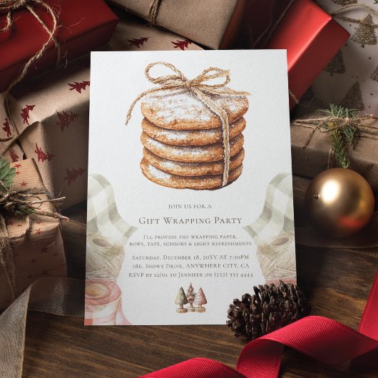Christmas Gift Wrapping Party Waterverf Cookie Kaart