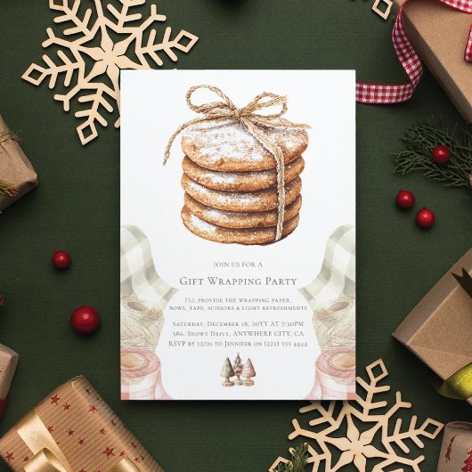 Christmas Gift Wrapping Party Waterverf Cookie Kaart