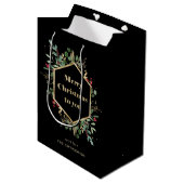 Christmas Gilded Greenery on Black | Holiday Medium Cadeauzakje (Voorkant Gekanteld)