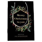 Christmas Gilded Greenery on Black | Holiday Medium Cadeauzakje (Voorkant)