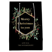 Christmas Gilded Greenery on Black | Holiday Medium Cadeauzakje (Achterkant)