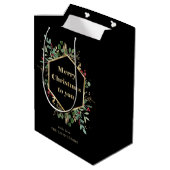Christmas Gilded Greenery on Black | Holiday Medium Cadeauzakje (Achterkant Gekanteld)