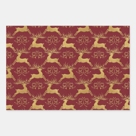 Christmas Gilded Leather Reindeer  Inpakpapier Vel (Voorkant)