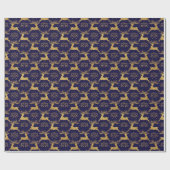 Christmas Gilded Leather Reindeer Navy Blue Cadeaupapier (Vlak)