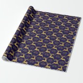 Christmas Gilded Leather Reindeer Navy Blue Cadeaupapier (Uitgerold)